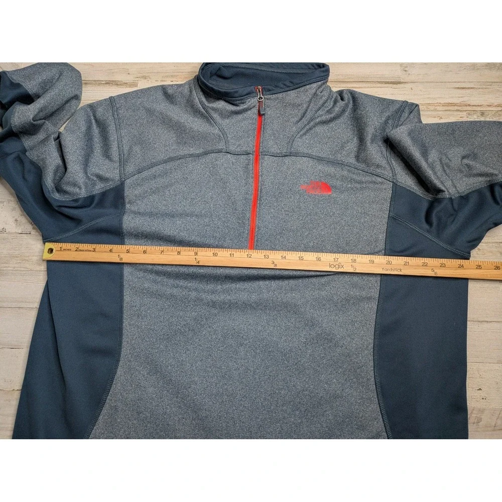 The North Face Mens Large Essential 1/4 Zip Pullover Blue Heather Orange Fleece
